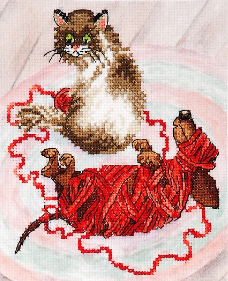 Counted Cross Stitch Kit Cat with dog DIY Alisena