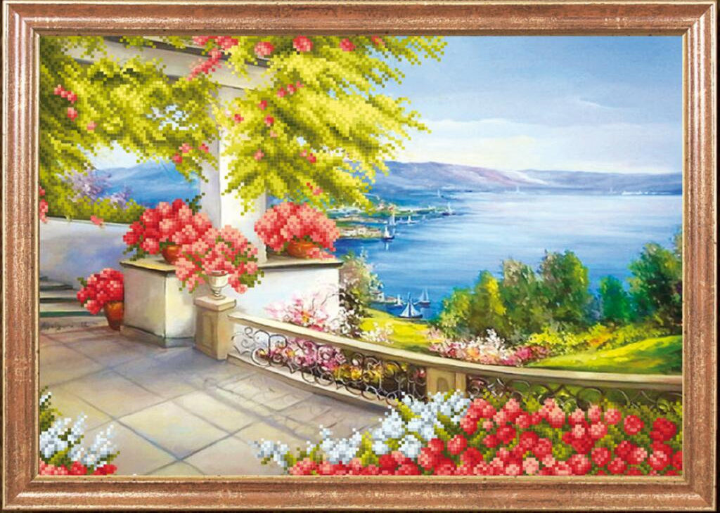 Kit de broderie de perles Paysage fleuri DIY