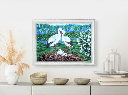 Bead embroidery kit Storks DIY