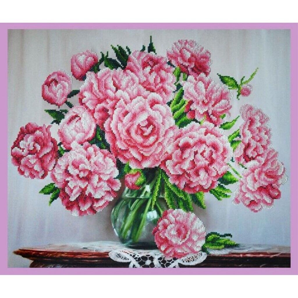 Bead Embroidery Kit Peonies Flowers DIY Beaded needlepoint Beaded stitching