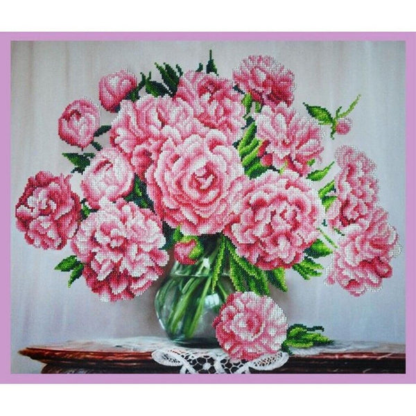 Bead Embroidery Kit Peonies Flowers DIY Beaded needlepoint Beaded stitching