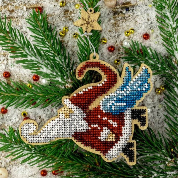 Bead Embroidery Kit on Wood Santa DIY Christmas tree toy