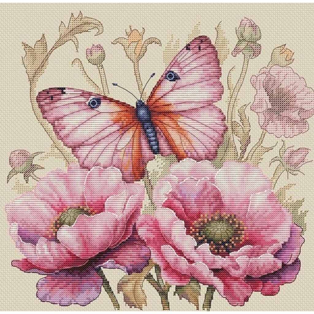 Counted Cross Stitch Kit Butterfly with flowers DIY Luca-S