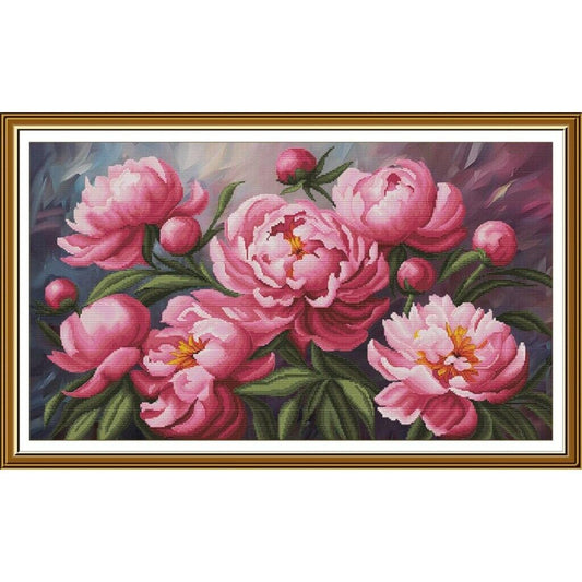 Counted Cross Stitch Kit Peonies Flowers DIY Unprinted canvas