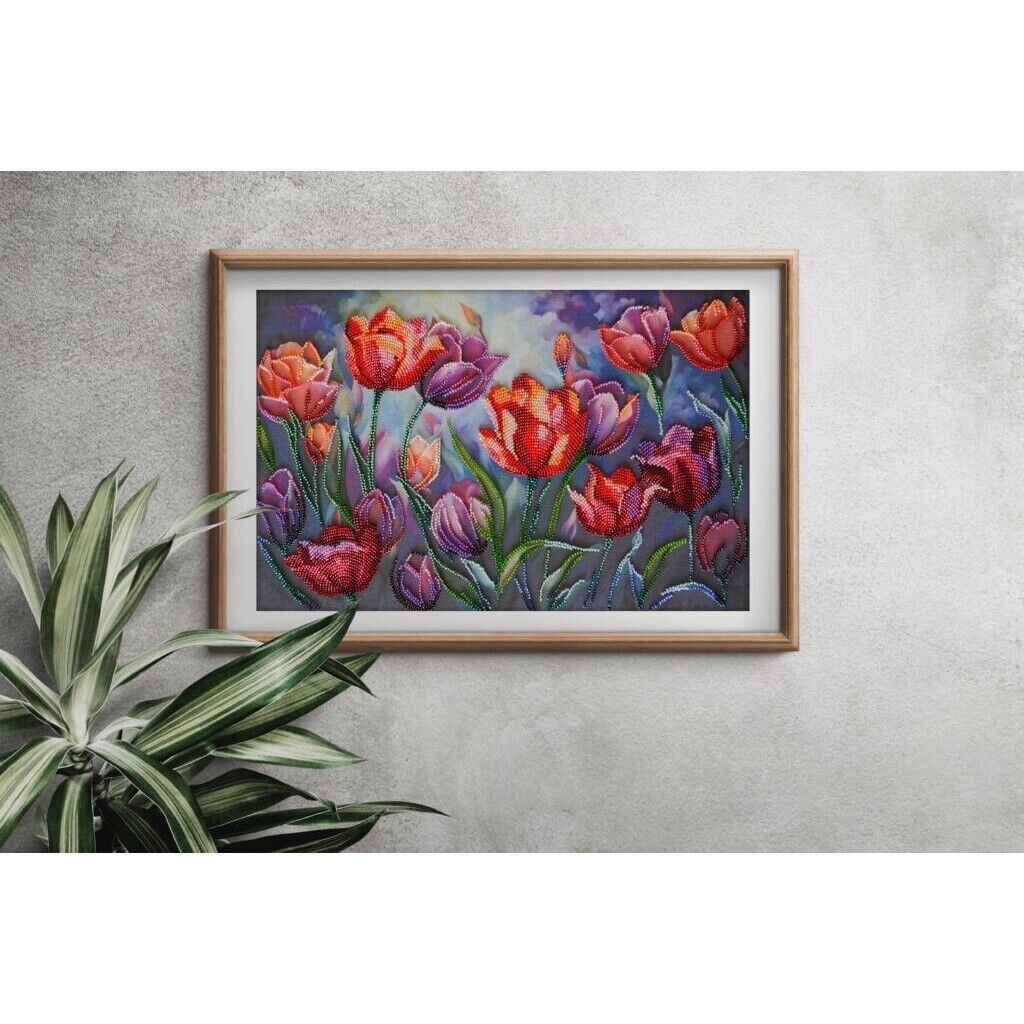 Bead Embroidery Kit Tulips Flower Beaded stitching Beadwork Bead needlepoint DIY