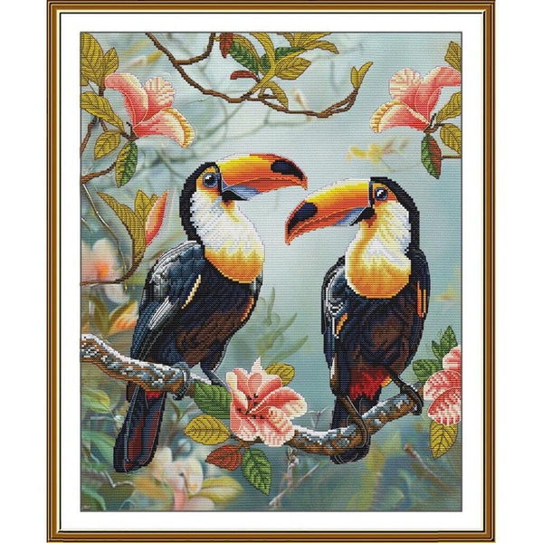 Counted Cross Stitch Kit Tropical birds DIY Unprinted canvas