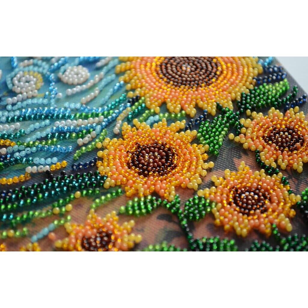 Bead Embroidery Kit Sunflowers in night Beaded stitching Bead needlepoint DIY