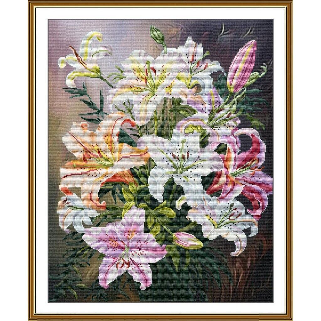 Counted Cross Stitch Kit Lilies Flowers DIY Unprinted canvas