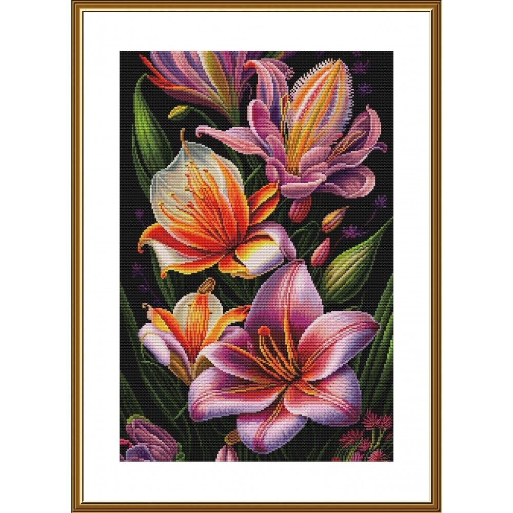 Counted Cross Stitch Kit Lilies  Flowers DIY Unprinted canvas