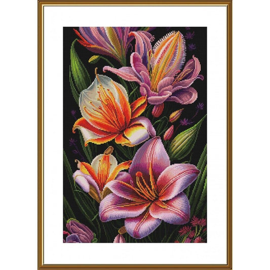 Counted Cross Stitch Kit Lilies  Flowers DIY Unprinted canvas