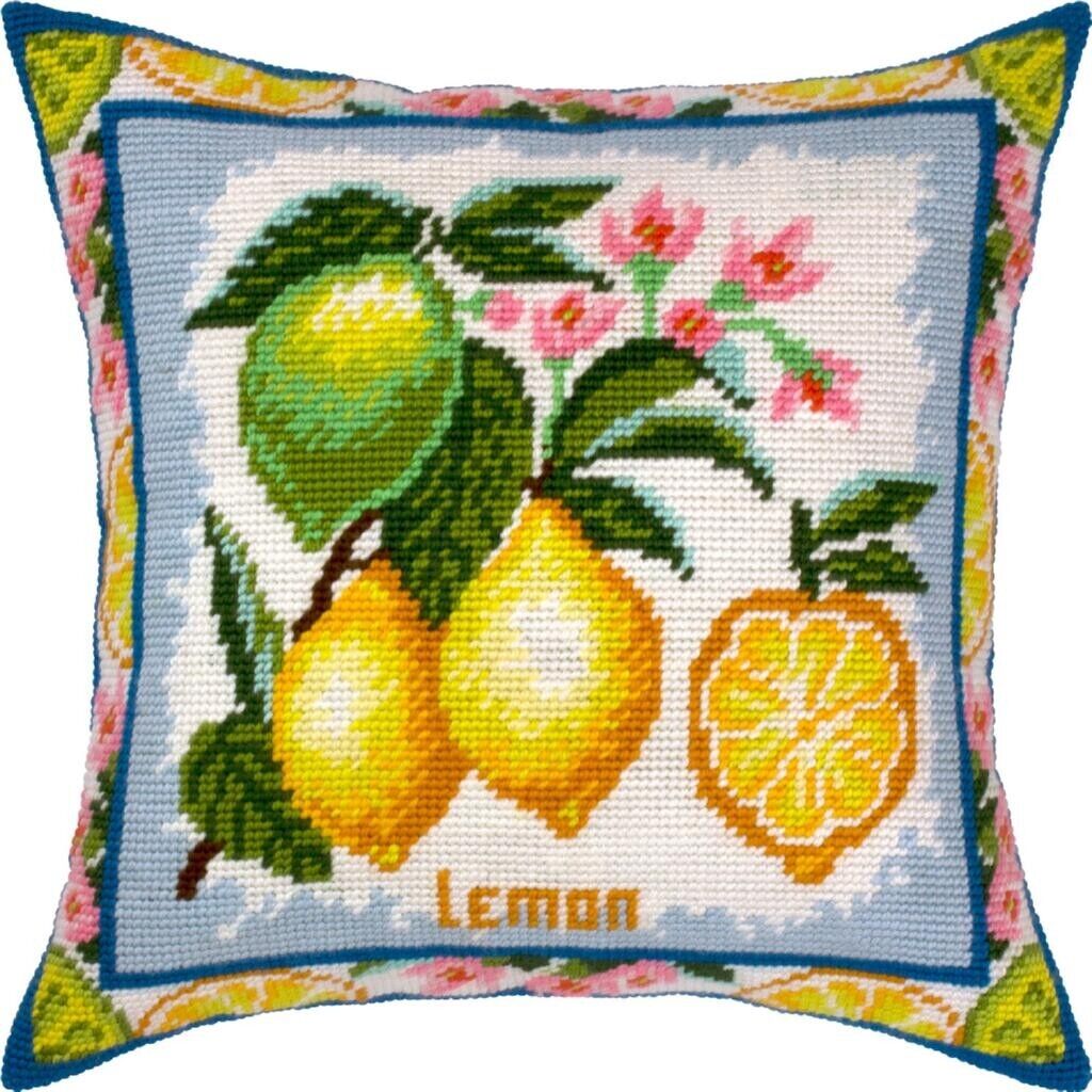 Tapestry Pillow Cover DIY kit "Lemons" Needlepoint kit Printed canvas