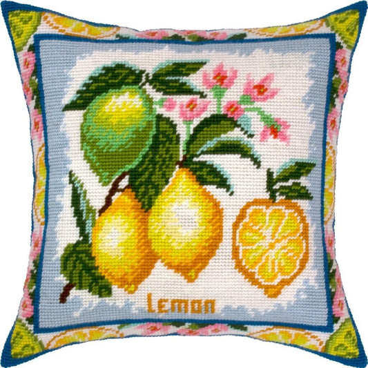 Tapestry Pillow Cover DIY kit "Lemons" Needlepoint kit Printed canvas