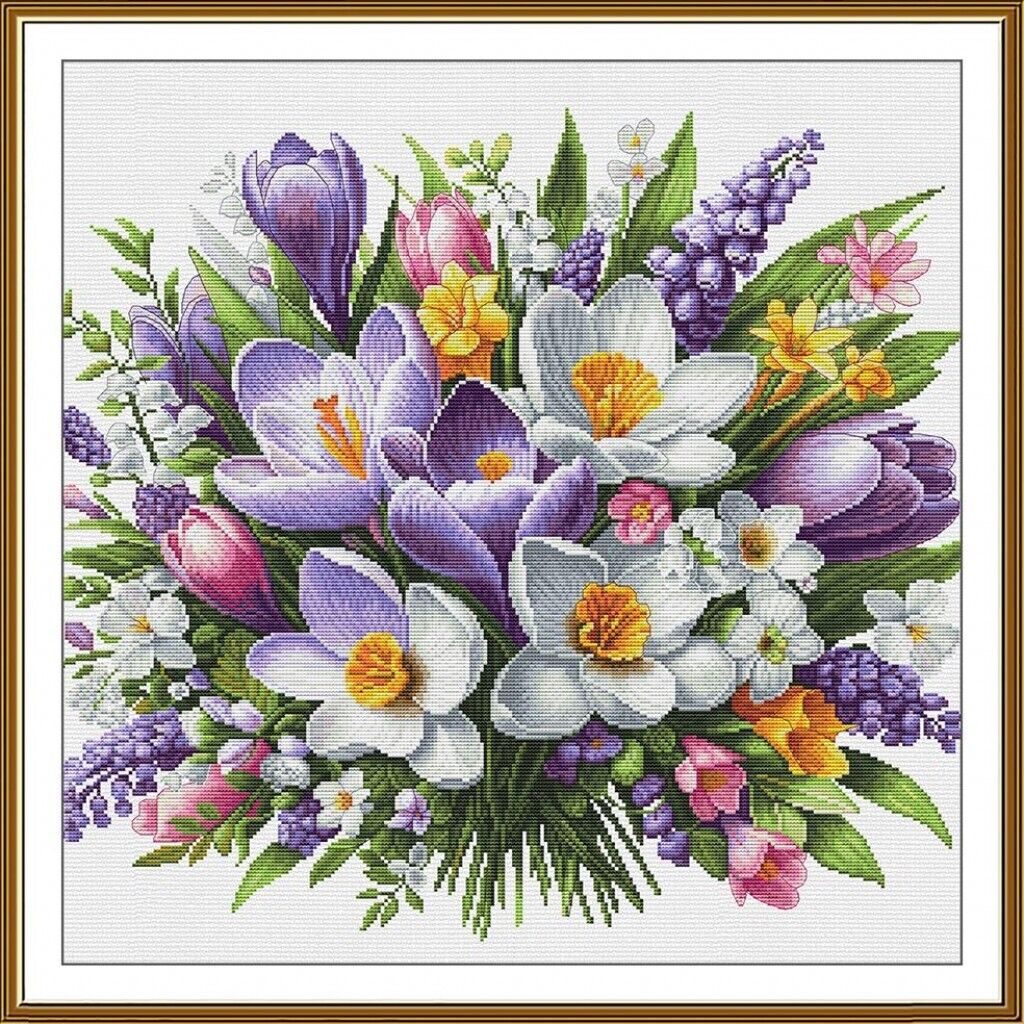 Counted Cross Stitch Kit Flowers DIY Unprinted canvas