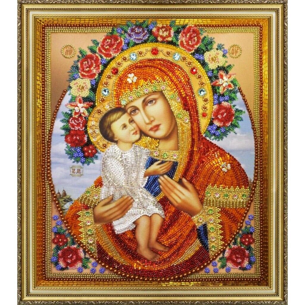 Bead Embroidery Kit Icon Virgin Mary Mother of God Beaded stitching DIY