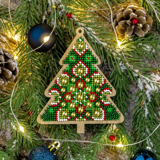 Bead Embroidery Kit on Wood Christmas tree DIY Christmas tree toy