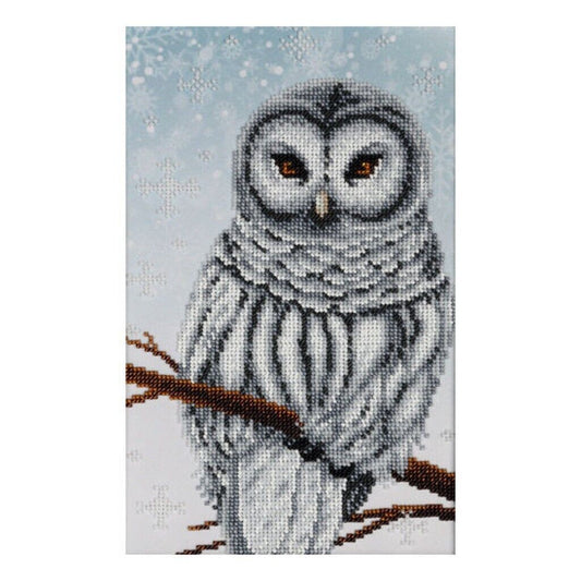 Bead Embroidery Kit Winter owl Beaded needlepoint Bead stitching Beadwork DIY