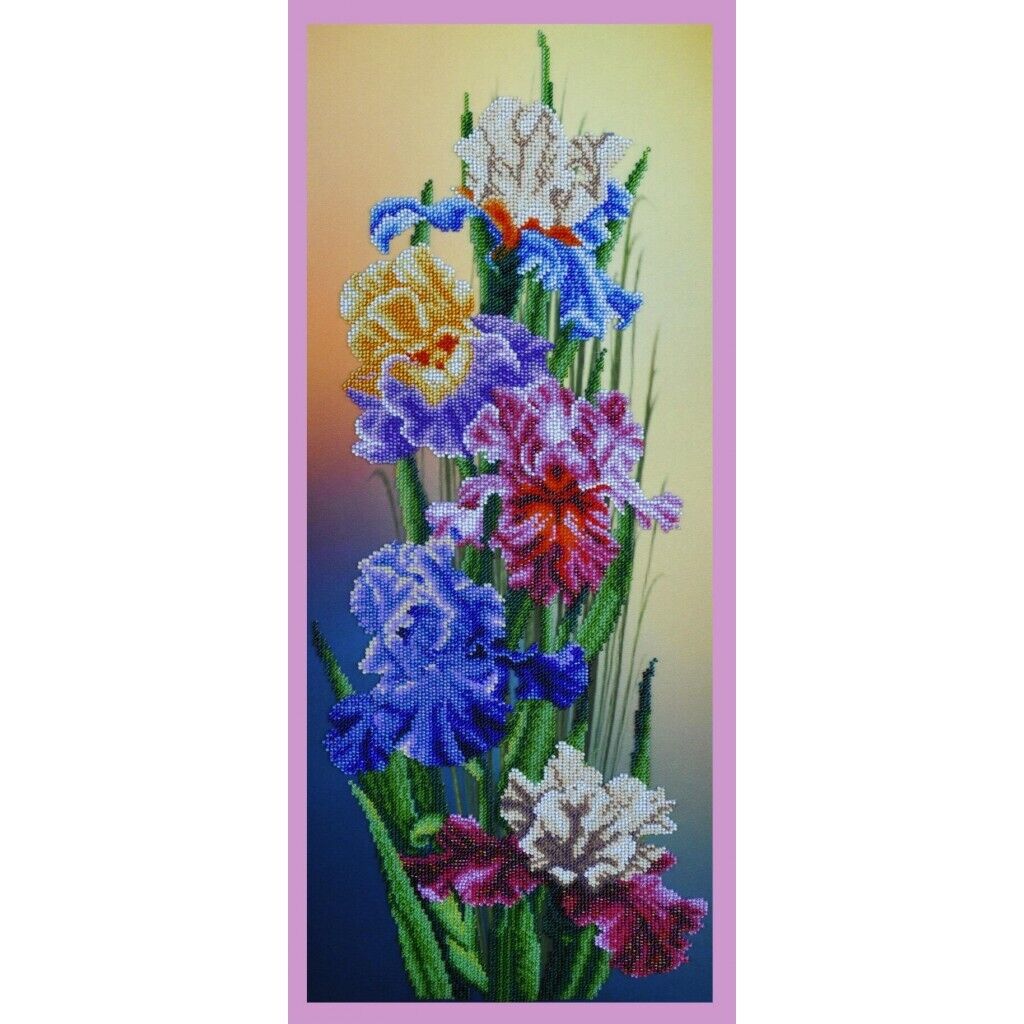 Bead Embroidery Kit Irises Flowers DIY Beaded needlepoint Beaded stitching