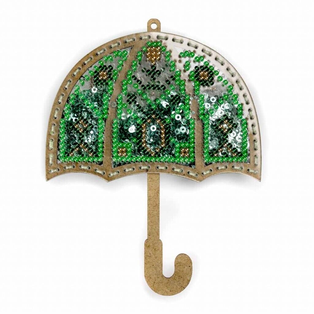 Bead Embroidery Kit on Plastic Green umbrella DIY Christmas tree toy