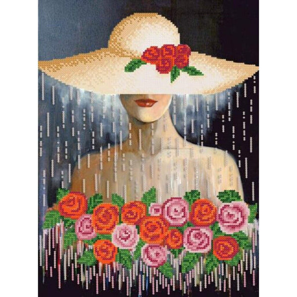 Bead Embroidery Kit Lady with roses DIY Beaded needlepoint Beading Beadwork