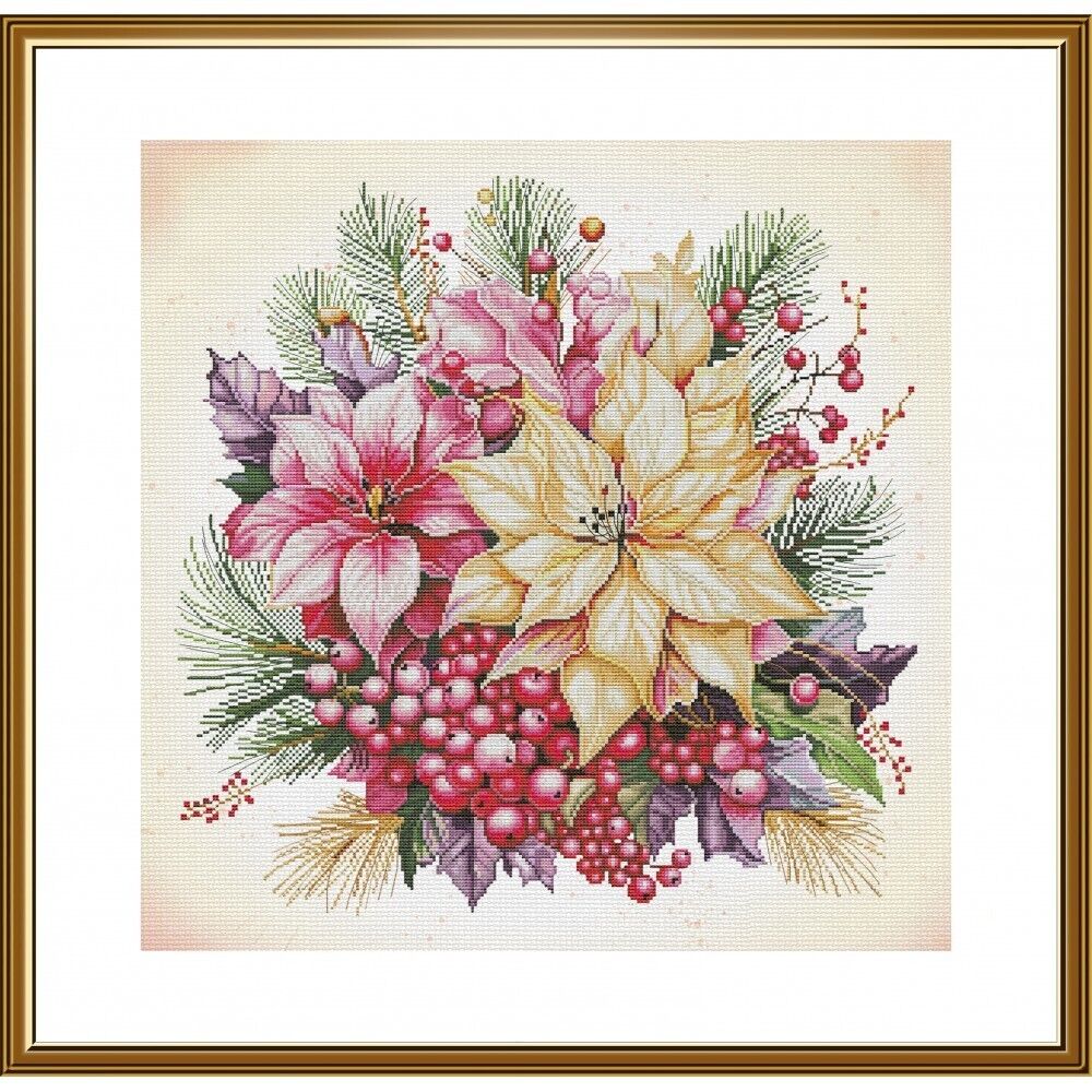 Counted Cross Stitch Kit Christmas flowers DIY Unprinted canvas