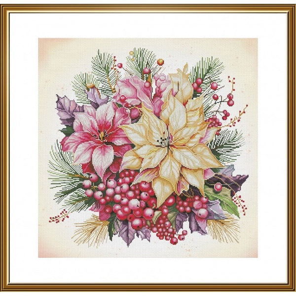 Counted Cross Stitch Kit Christmas flowers DIY Unprinted canvas