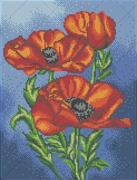 Full Bead Embroidery Kit Poppies Flowers DIY Bead needlepoint Bead stitching