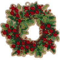 Bead Embroidery Kit on Wood Christmas wreath DIY Christmas tree toy