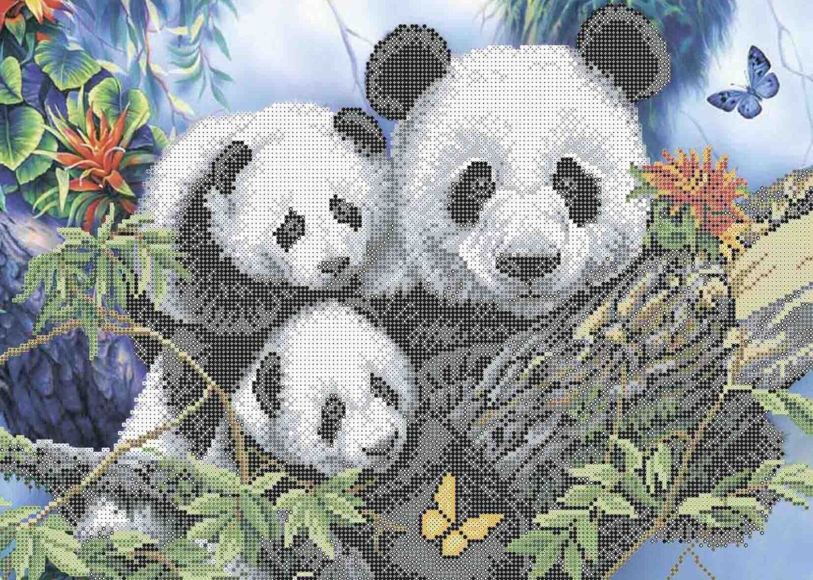 Bead Embroidery Kit Pandas DIY Beaded needlepoint Beaded stitching