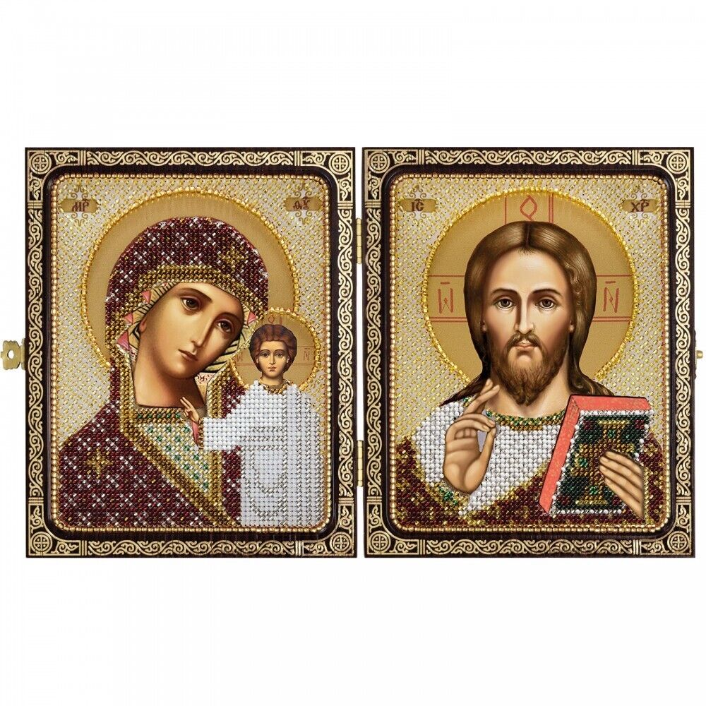 Bead Embroidery Kit Folding frame Orthodox icon Virgin Mary Mother of God DIY