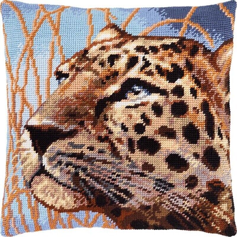 Tapestry Pillow Cover DIY kit "Leopard" Needlepoint kit Printed canvas 