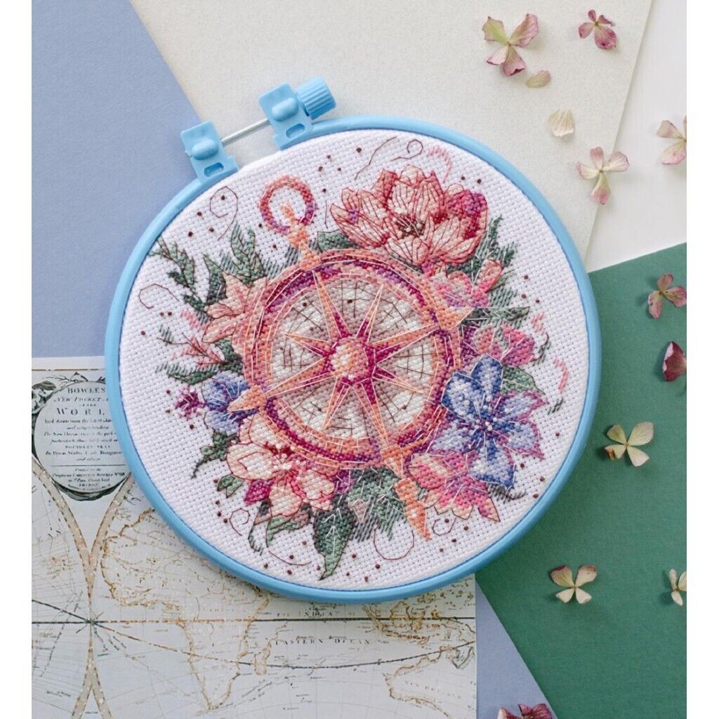 Counted Cross Stitch Kit Flower compass DIY Unprinted canvas