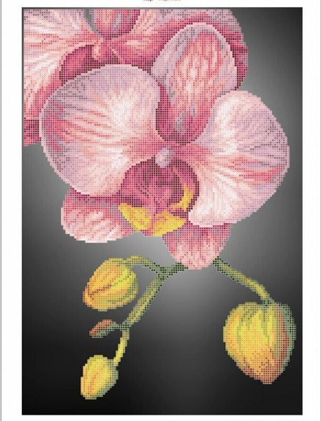 Bead Embroidery Kit Pink orchid Flowers DIY Bead needlepoint Bead stitching