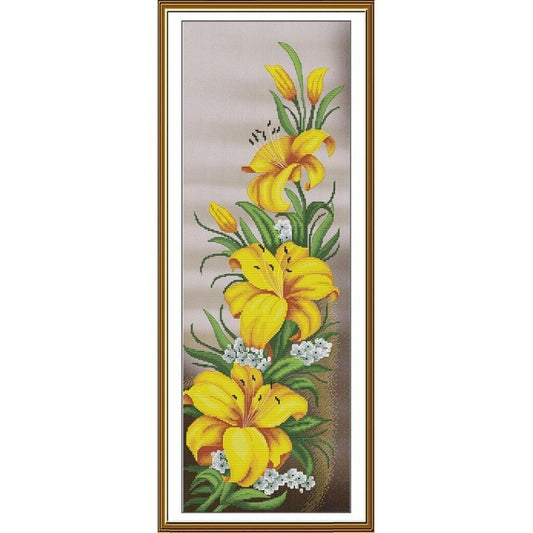 Counted Cross Stitch Kit Yellow lilies Flowers DIY Unprinted canvas