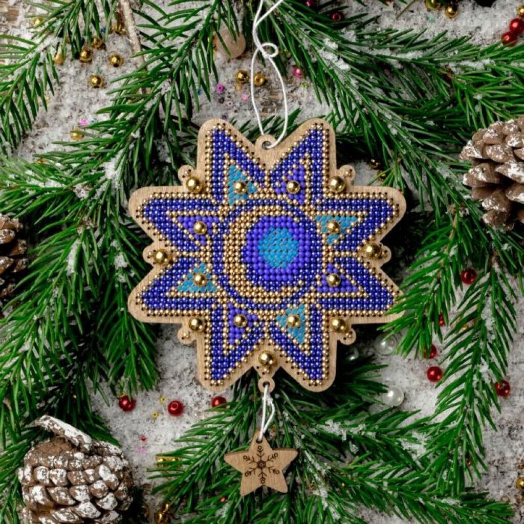 Bead Embroidery Kit on Wood Christmas star DIY Christmas tree toy