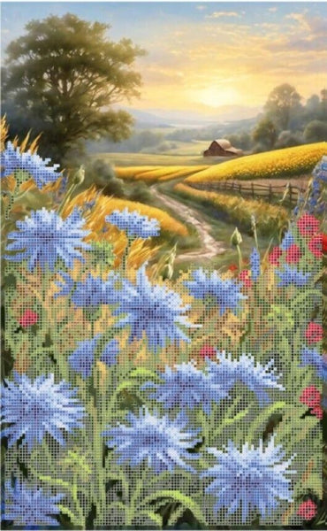 Bead Embroidery Kit Cornflowers DIY Bead needlepoint Bead stitching