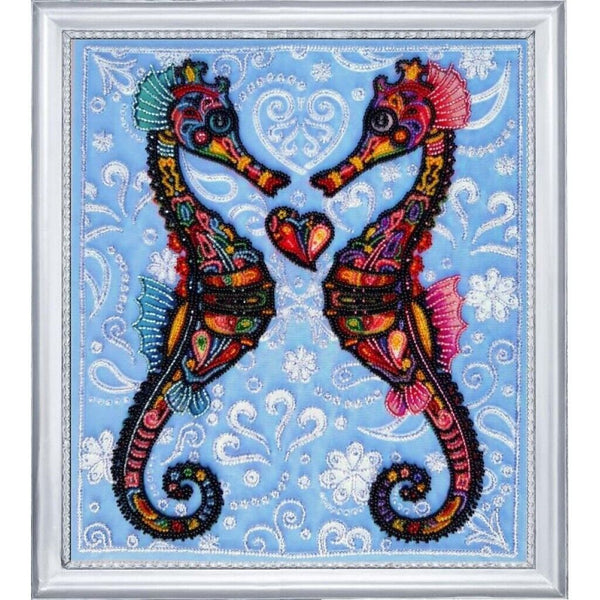 Bead Embroidery Kit Seahorses DIY Bead needlepoint Bead stitching Beadwork