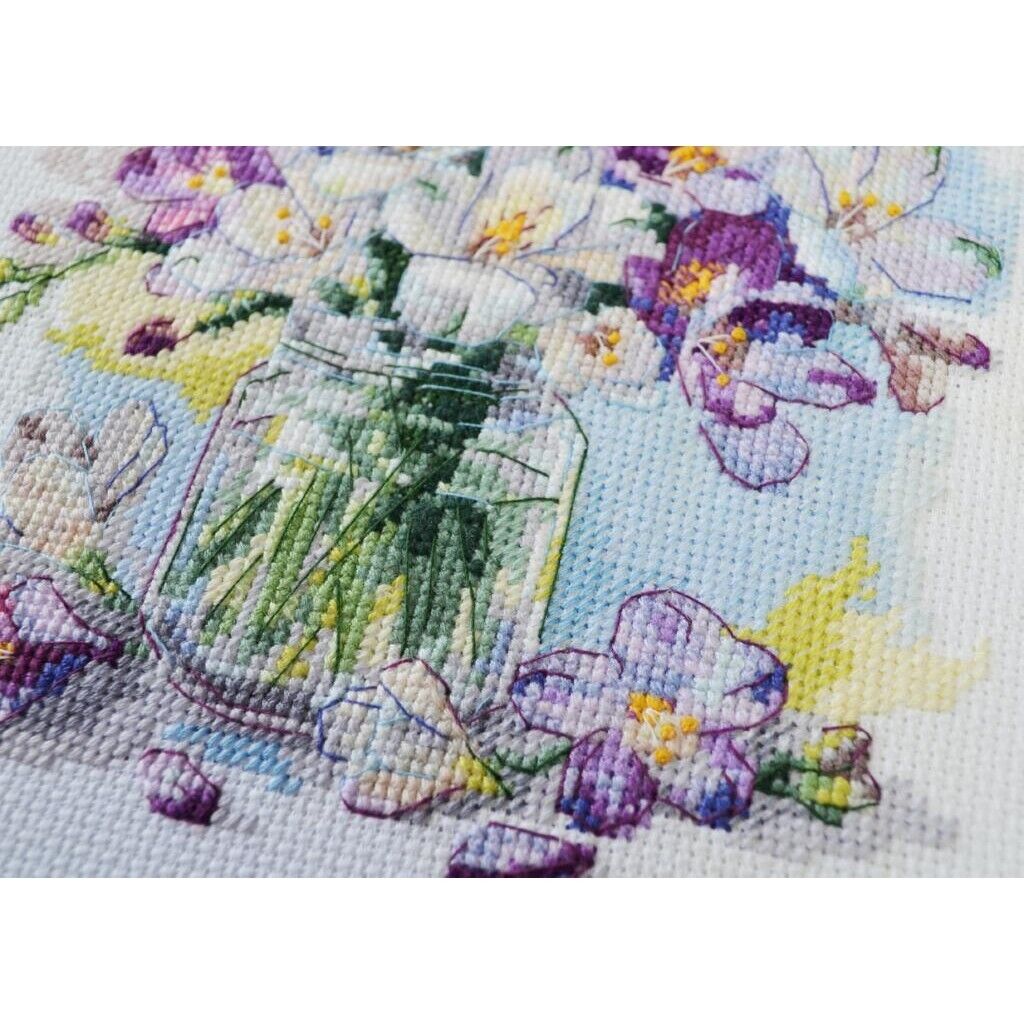 Counted Cross Stitch Kit First flowers DIY Unprinted canvas