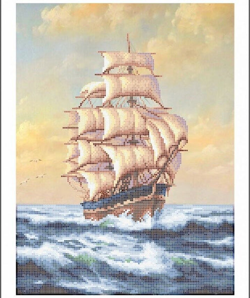 Bead Embroidery Kit Sailing ship DIY Bead needlepoint Beaded stitching