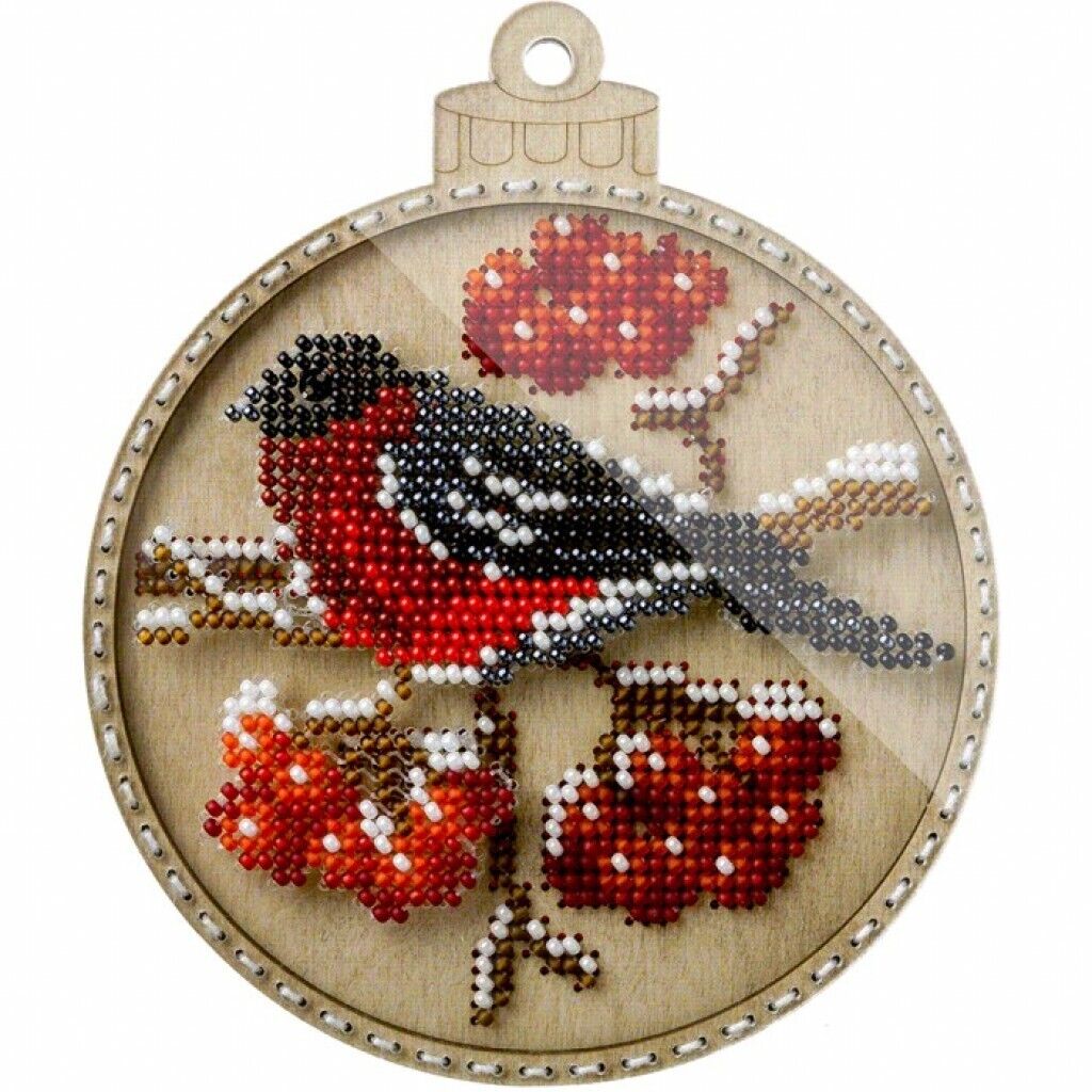 Bead Embroidery Kit on Wood Snowbird DIY Christmas tree toy