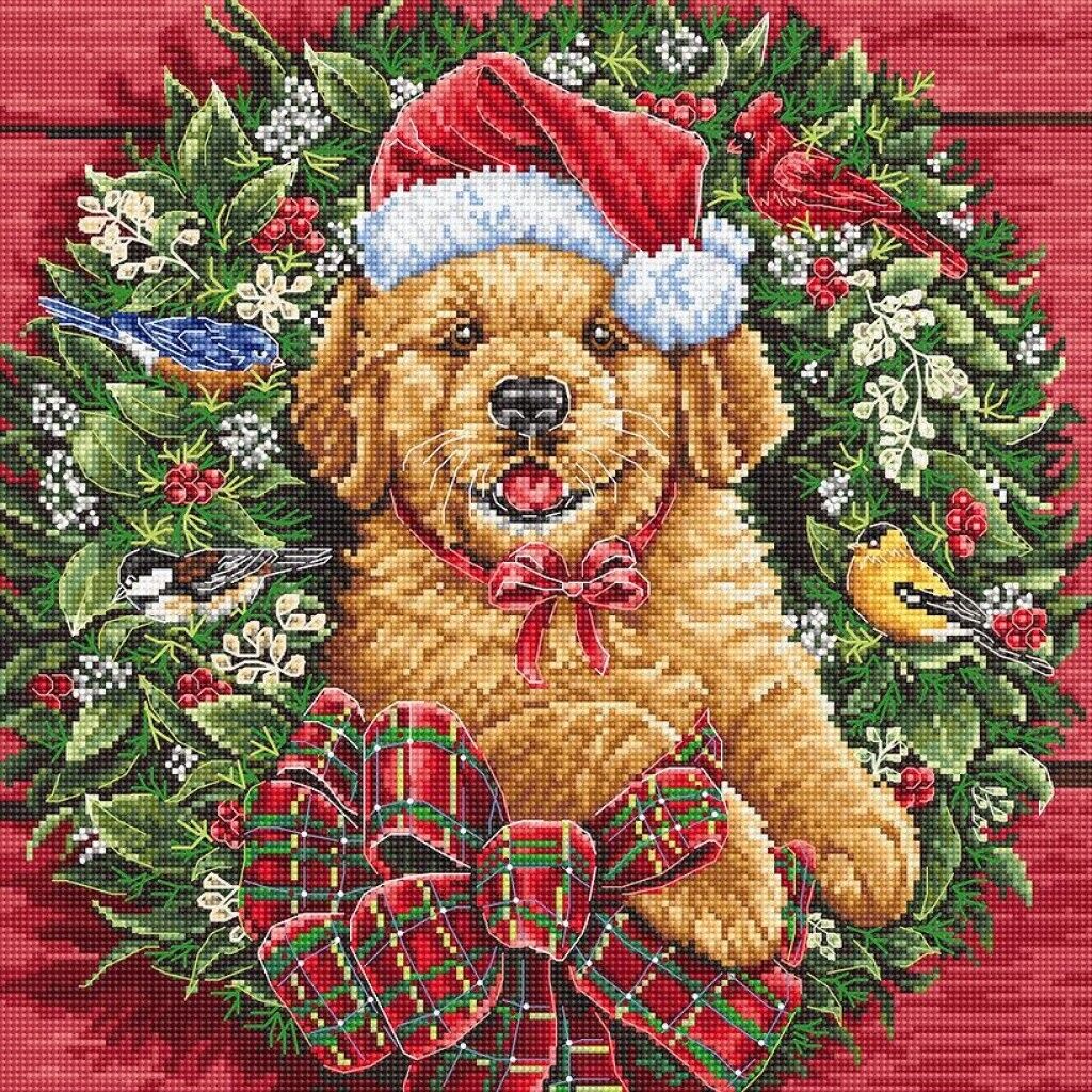 Counted Cross Stitch Kit Christmas puppy DIY Unprinted canvas