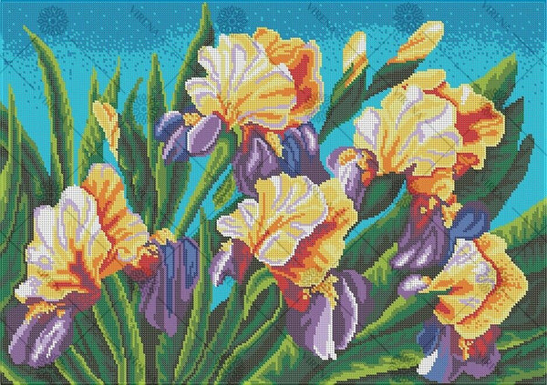 Full Bead Embroidery Kit Irises Flowers DIY Bead needlepoint Bead stitching