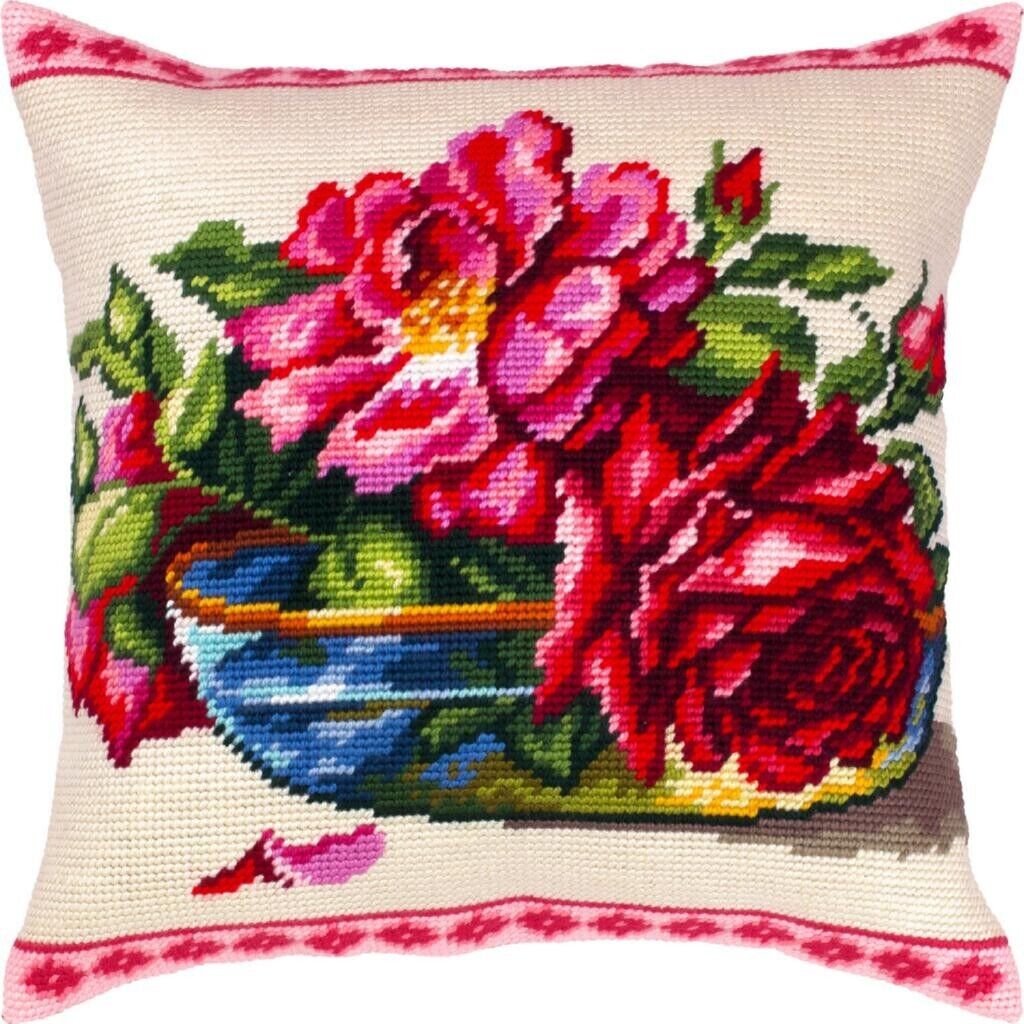 Tapestry Pillow Cover DIY kit "Roses" Needlepoint kit Printed canvas