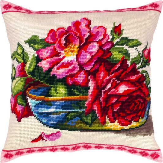 Tapestry Pillow Cover DIY kit "Roses" Needlepoint kit Printed canvas