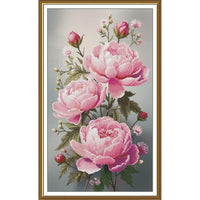 Counted Cross Stitch Kit Pink peonies DIY Unprinted canvas