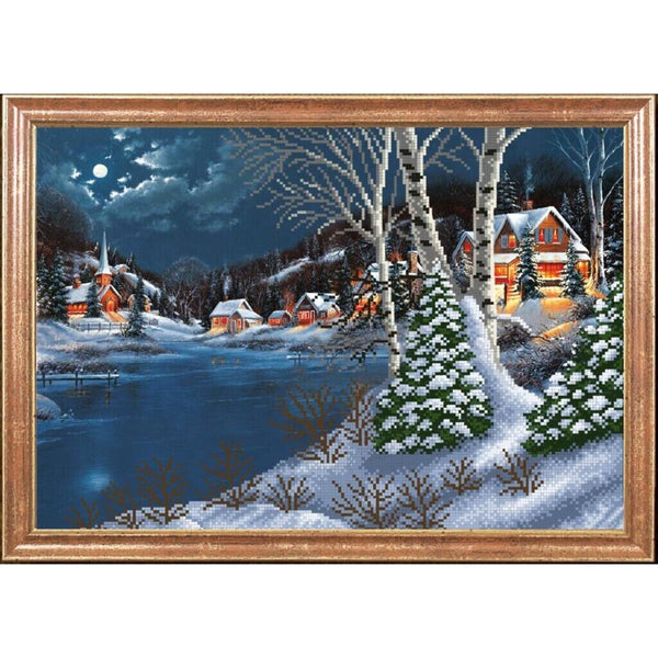 Bead Embroidery Kit Winter night Bead needlepoint Bead stitching Beadwork DIY