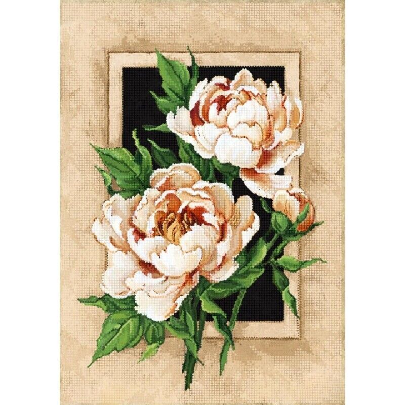 Full Bead Embroidery Kit Peonies Flowers DIY Beaded needlepoint Beadwork Beading