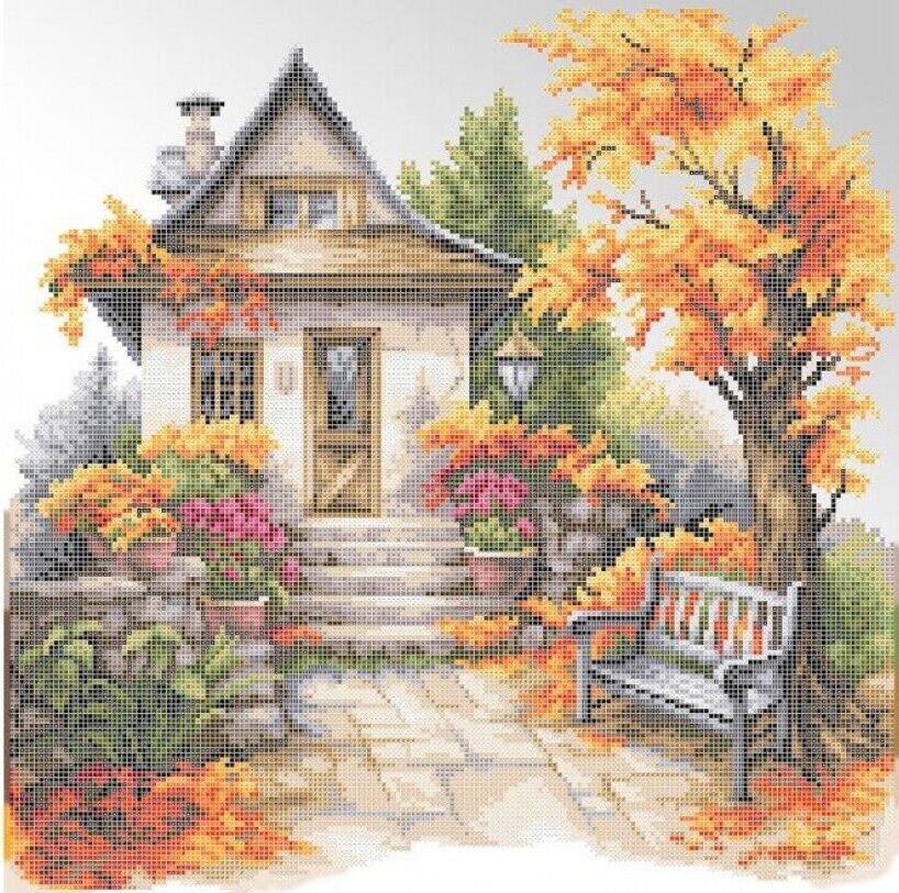 Bead Embroidery Kit Autumn DIY Bead needlepoint Beaded stitching