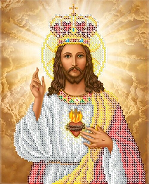 Bead Embroidery Kit Sacred Heart of Jesus DIY Bead needlepoint Beadwork