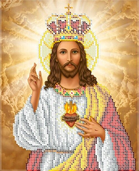 Bead Embroidery Kit Sacred Heart of Jesus DIY Bead needlepoint Beadwork