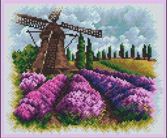 Counted Cross Stitch Kit Lavender fields DIY Unprinted canvas
